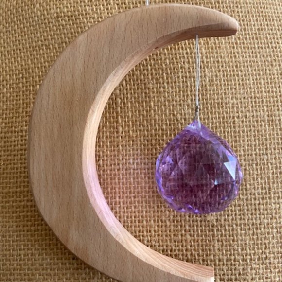 Crescent Moon Rainbow Maker Clear Quartz Crystal and purple glass prism - Picture 5 of 8